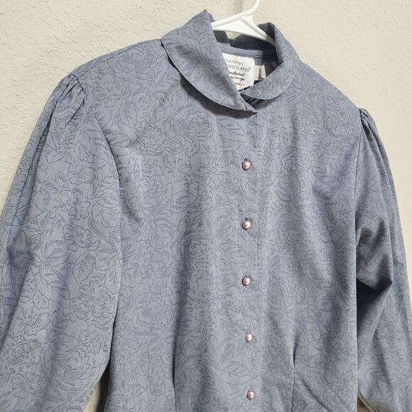 Pendleton Blouse Women Size 8 Blue Floral Print Puffy Sleeve Vintage 80s USA - Picture 9 of 12